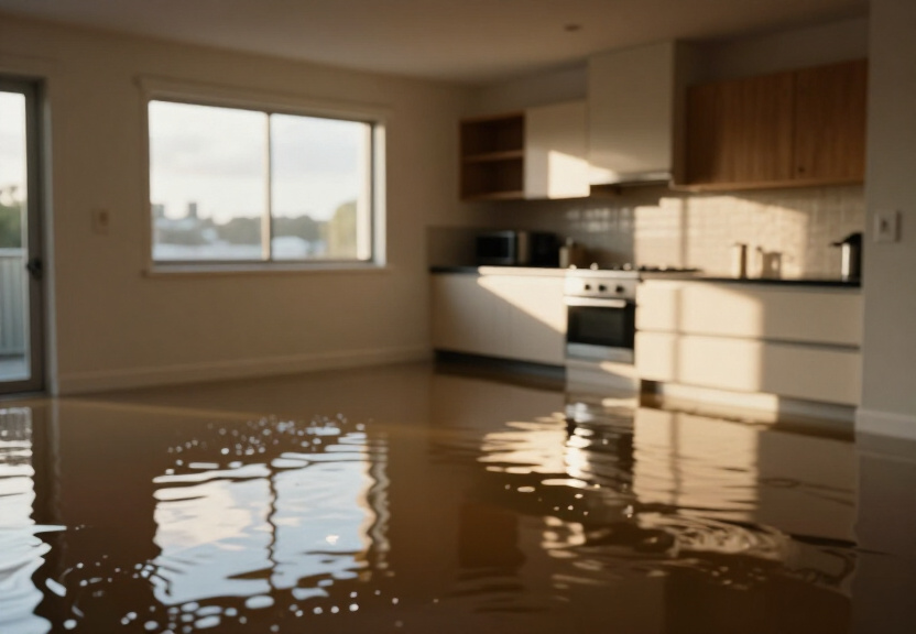 Water-damaged kitchen in Glendenning before restoration